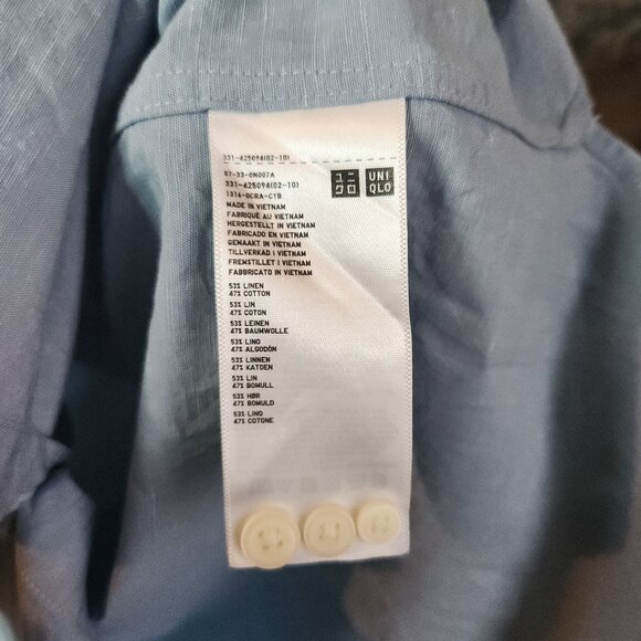 UNIQLO Linen Light Blue Button Down Shirt M Coastal Minimalist Old Money Neutral - Picture 4 of 8